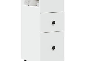 Wąska szafka łazienkowa na kółkach biała WM-855232