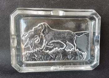 Stara szklana popielniczka myśliwska huty Ząbkowice szkło Art Deco