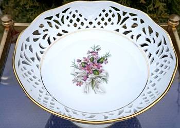 Śliczna porcelanowa patera ażurowa na stopie Schumann fiołki
