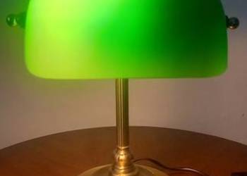 Mosężna lampka gabinetowa bankierka z kloszem. Dostawa gratis