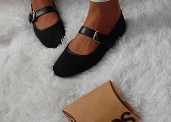 (38/39) ASOS Design/ Czarne baleriny wieczorowe z zapięciem z Londynu, NOWE