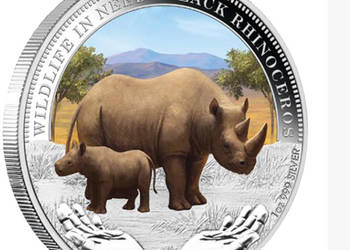 Nosorożce Srebrna moneta kolekcjonerska z serii „WILDLIFE IN NEED”