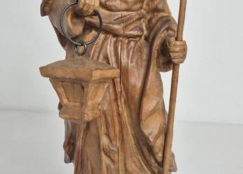 Stara rzeźba drewniana – Św. Józef z lampionem i kosturem | 33 cm