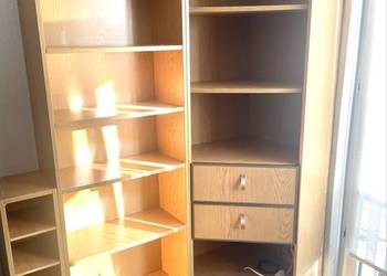 Zestaw Regał narożny z 2 szufladami Regał z dużą ilością półek jasny dąb