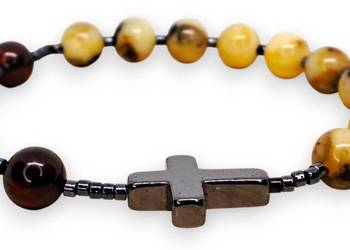 Bransoletka różaniec, dziesiątka różańca z bursztynu, BURSZTYN #1509