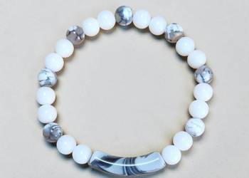 Bransoletka z koralików – elegancka biało-szara, unisex