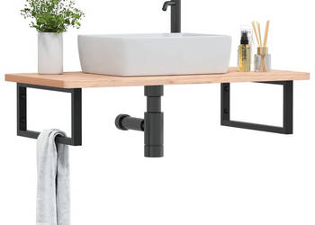 Półka ścienna pod umywalkę stal i lite drewno bukowe WM-3302433