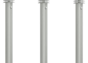 Lampy ogrodowe na słupku z czujnikiem 3 szt. srebrne 110 cm WM-4006368