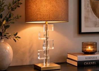 Kryształowa lampa stołowa glamour Venicia 66 cm - złoto i szkło premium