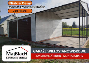 Garaż Blaszany BIAŁY + zadaszenie boczne   Garaże Blaszane – Maj-BlacH