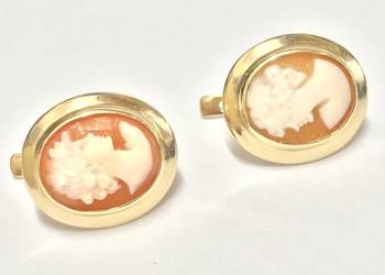 Złote kolczyki 14K 585 z ręcznie rzeźbioną kameą cameo zapięcie angielskie