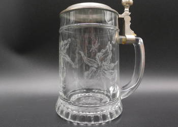 Szklany Kufel do Piwa z Cynową Pokrywką motyw kwiatowy