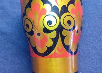 Drewniany, ręcznie malowany kubek w stylu Chochłoma. Baszkiria - CCCP.