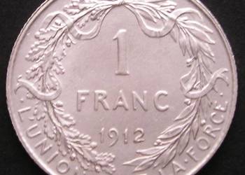 BELGIA 1 FRANK 1912 - KRÓL ALBERT - SREBRO - STAN 1/2
