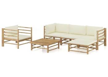 vidaXL 6-cz. zestaw mebli do ogrodu, kremowe poduszki, bambus(SKU:3058195)