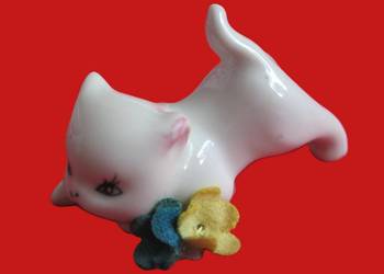 Kot - z kwiatami - ceramika - 33 x 6 x 3 cm Miniaturka