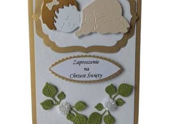 ZAPROSZENIA CHRZEST DZIECKO W SERWETCE C6 ZŁOTO - BIEL