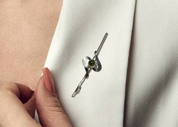 Stara broszka nefryt, srebro, secesja, jak Warmet, PRL, vintage