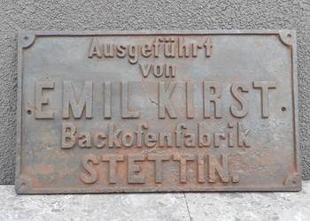 Stettin tablica znamionowa producenta pieców piekarniczych Emil Kirst