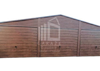 GARAŻ BLASZANY 9m x 6m dwuspad 3x Brama ciemny orzech ID132