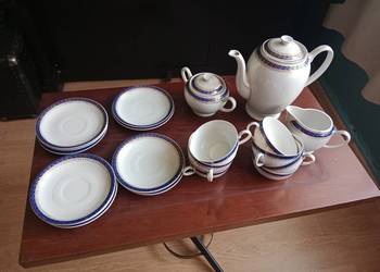 Piękny Serwis Kawowy Giesche – 21 el. Kobalt i Złoto Śląska Porcelana
