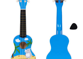 Gitara ukulele dla dzieci drewniana 4 struny nylonowe kostka do gry ECOTOYS