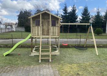 Domek dla dzieci piaskownica zjeżdżalnia bocianie gniazdo huśtawka