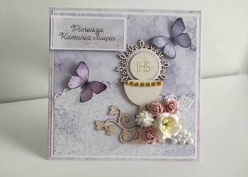 Kartka ręcznie robiona na Komunię Świętą w pudełku