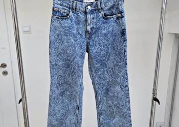 Niebieskie jeansy we wzór regular waist straight prosta nogawka