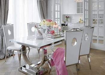 Stół MARCELLO 220cm Glamour Biały Szklany Srebrna Stal -58% OUTLET
