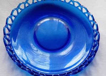 Kobaltowa miska z ażurowym obrzeżem, Glaswerk Schwepnitz, lata 60-e XX w.