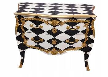 Królewska Biało Czarna Komoda - Vintage Szafa - Romby - Złote Okucia