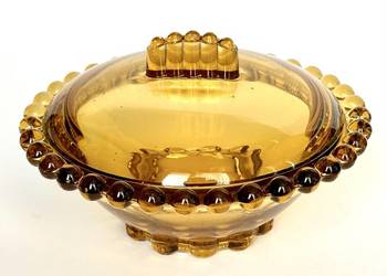 Piękna duża szklana miodowa bomboniera - Rudolfova Hut - Czechosłowacja