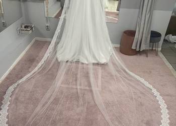 Nowy nieużywany piękny welon katedralny z koronką francuską dł.3 m