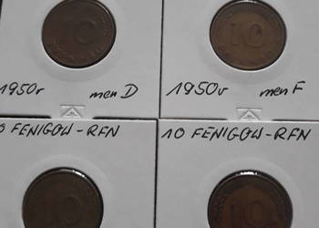 10 Fenigów RFN -1950 r.- men. D.F.G.J - zestaw 10 Fenigów RFN -1950 r.- men. D.F.G.J - zestaw