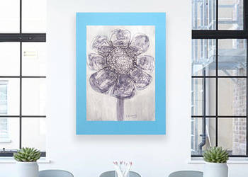 niebiesko szary rysunek 30x40, minimalizm grafika na ścianę