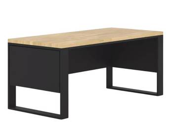 Biurko z Drewna Dębowego Stalowy Stelaż z Blendami Czarnymi