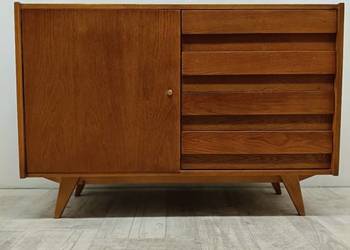 komoda vintage z drzwiami i szufladami design Jiroutek dąb brunat