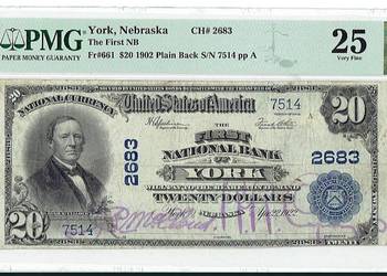 USA 20 Dolarów 1902 r York Nebraska PMG 24 , BARDZO ŻADKI BANKNOT