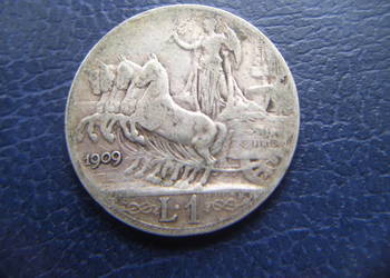 Stare monety 1 lir 1909 Włochy srebro /2