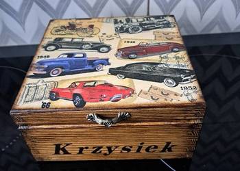 Szkatułka retro stare samochody decoupage