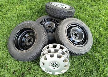 Koła Golf IV. Felgi 100x5 + opony zimówki 175/80R14 + kołpaki. Wysoki bieżn