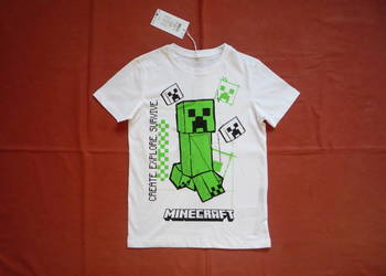 Nowa Guppy 146/152 Biała koszulka Minecraft Klipper