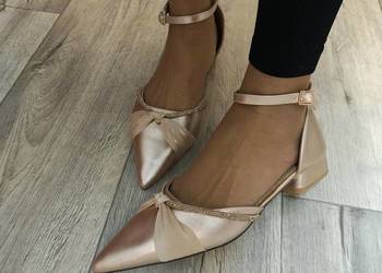 (43) Gold Rose/ Złote, bogato zdobione baleriny wieczorowe z zapięciem,NOWE