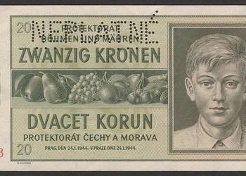 CZECHY I MORAWY 20 KORON 1944 - STAN UNC -