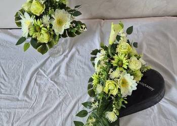 Dekoracja nagrobna w ozdobnym sercu z sentencją. Komplet