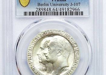 3 Marki 1910 r PCGS MS 64 Uniwersytet Berlin WYSOKA NOTA