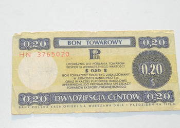 Stary Bon Towarowy Pko 0,20 Dolar Pewex 1979 antyk