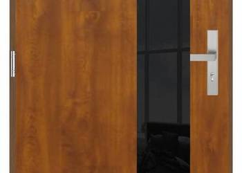 Drzwi wejściowe 72 mm SA-3 GLASS PEŁNE PREMIUM BLACK 90 PRAWE ZŁOTY DĄB