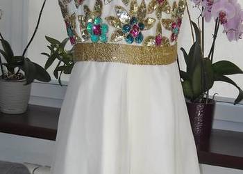 kremowa sukienka cekiny 12 L m